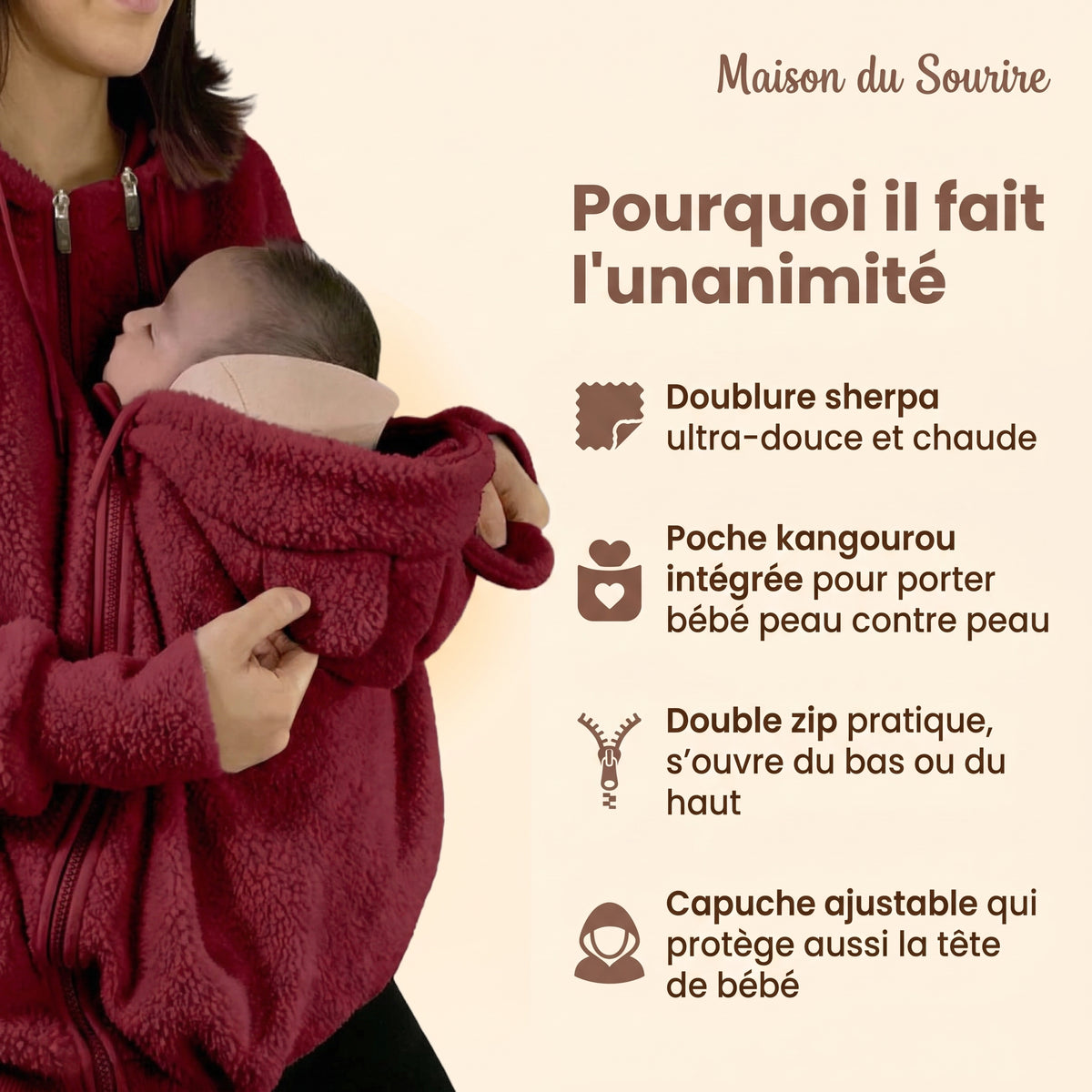 MamanCosy™ – Manteau Polaire 2 en 1 avec Porte-Bébé Intégré