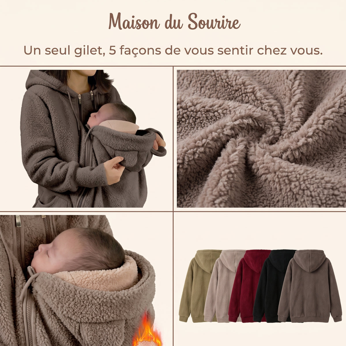 MamanCosy™ – Manteau Polaire 2 en 1 avec Porte-Bébé Intégré