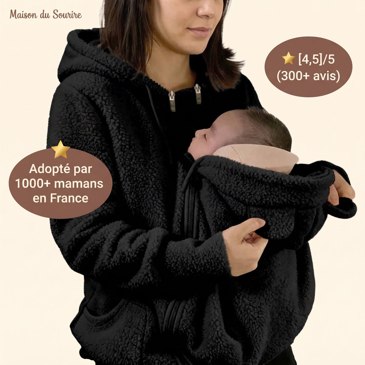 MamanCosy™ – Manteau Polaire 2 en 1 avec Porte-Bébé Intégré
