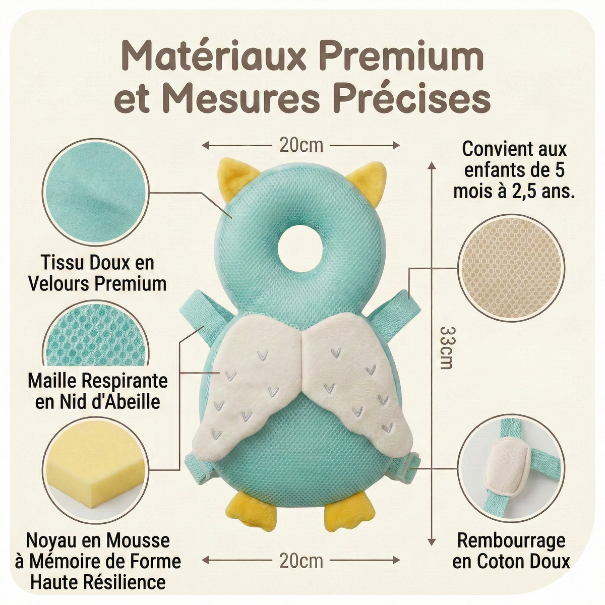 Coussin protège-tête bébé — motif animal