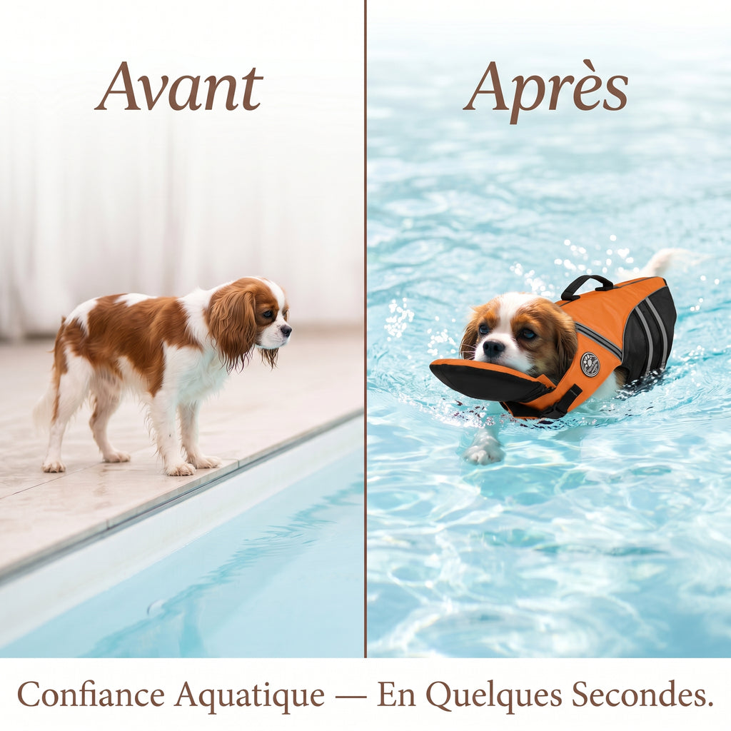 Chien nageant en sécurité avec le gilet de sauvetage AquaChien à flottabilité optimale