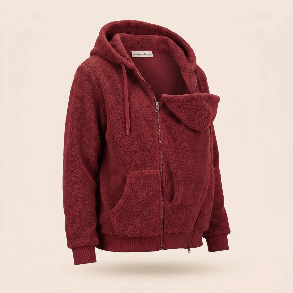 Manteau polaire de portage MamanCosy bordeaux, vue trois quarts