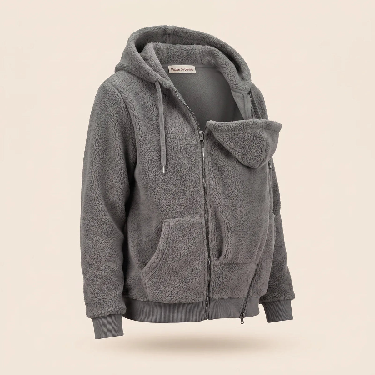 Manteau polaire de portage MamanCosy gris, vue trois quarts