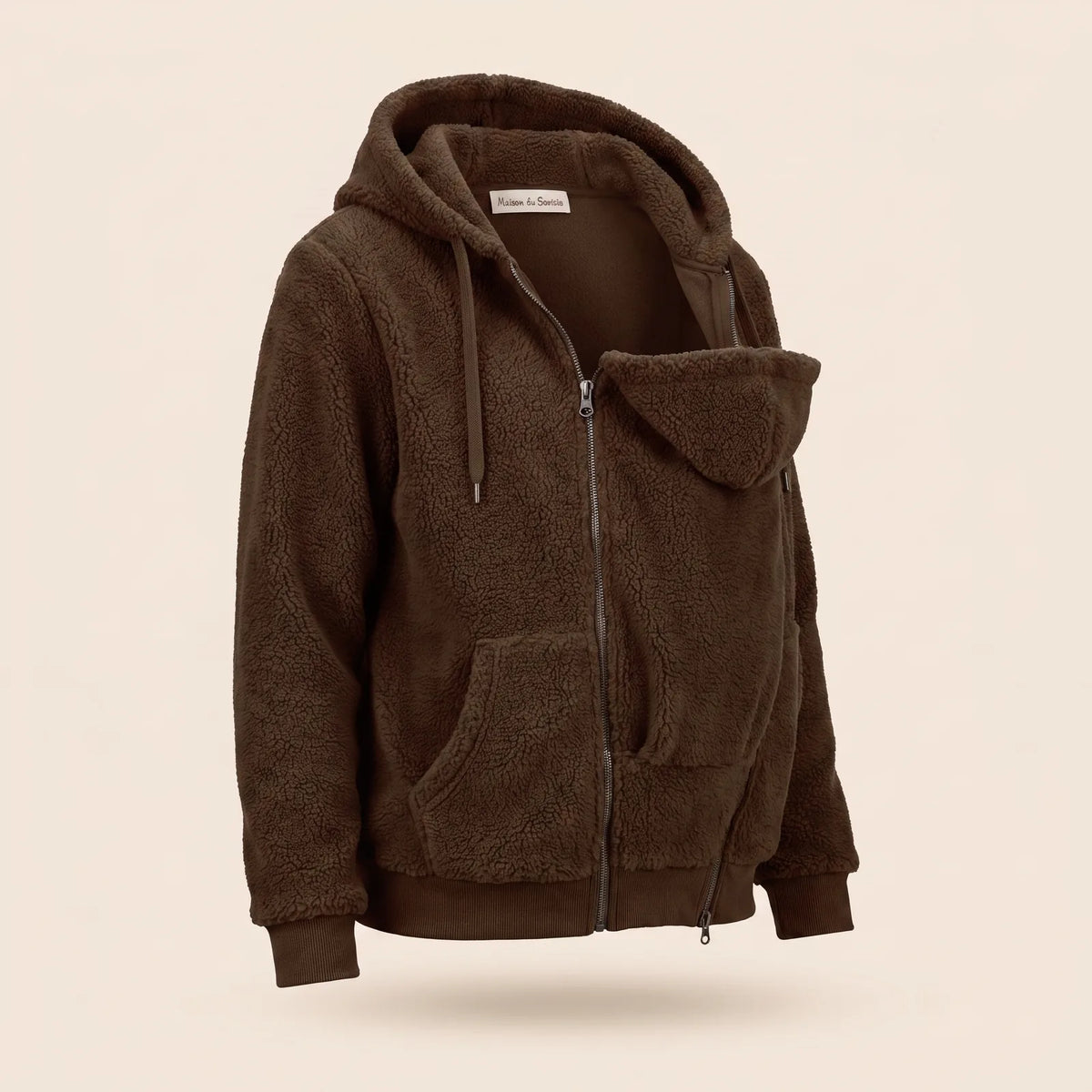 Manteau polaire de portage MamanCosy marron café, vue trois quarts