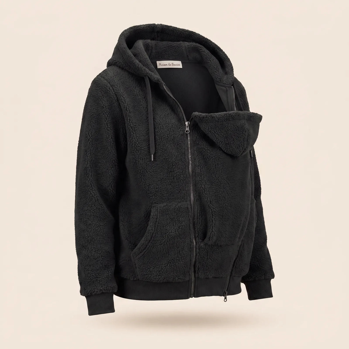Manteau polaire de portage MamanCosy noir, vue trois quarts