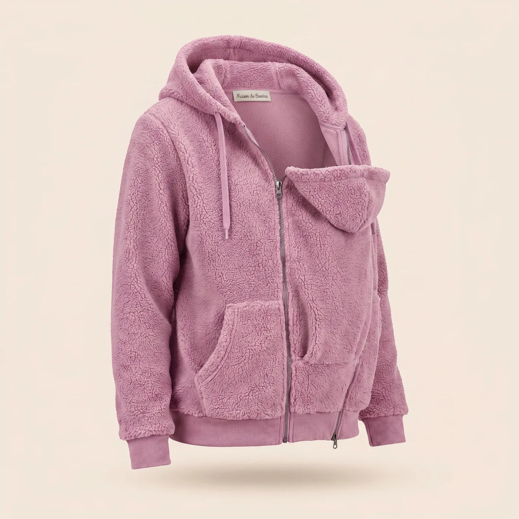 Manteau polaire de portage MamanCosy rose, vue trois quarts