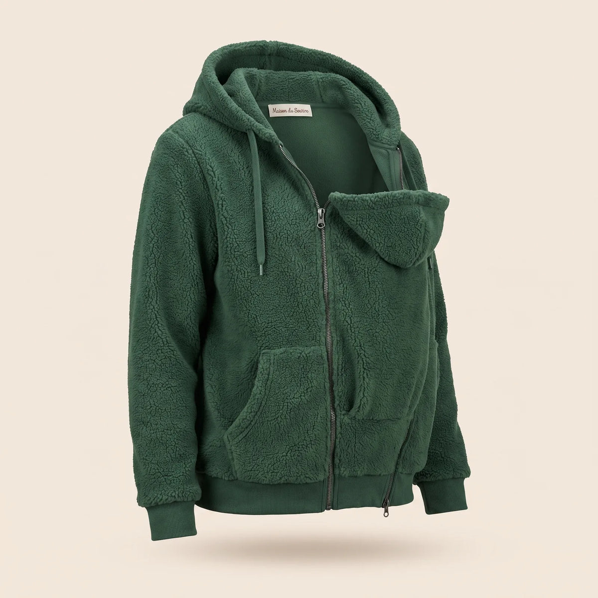 Manteau polaire de portage MamanCosy vert kaki militaire, vue trois quarts